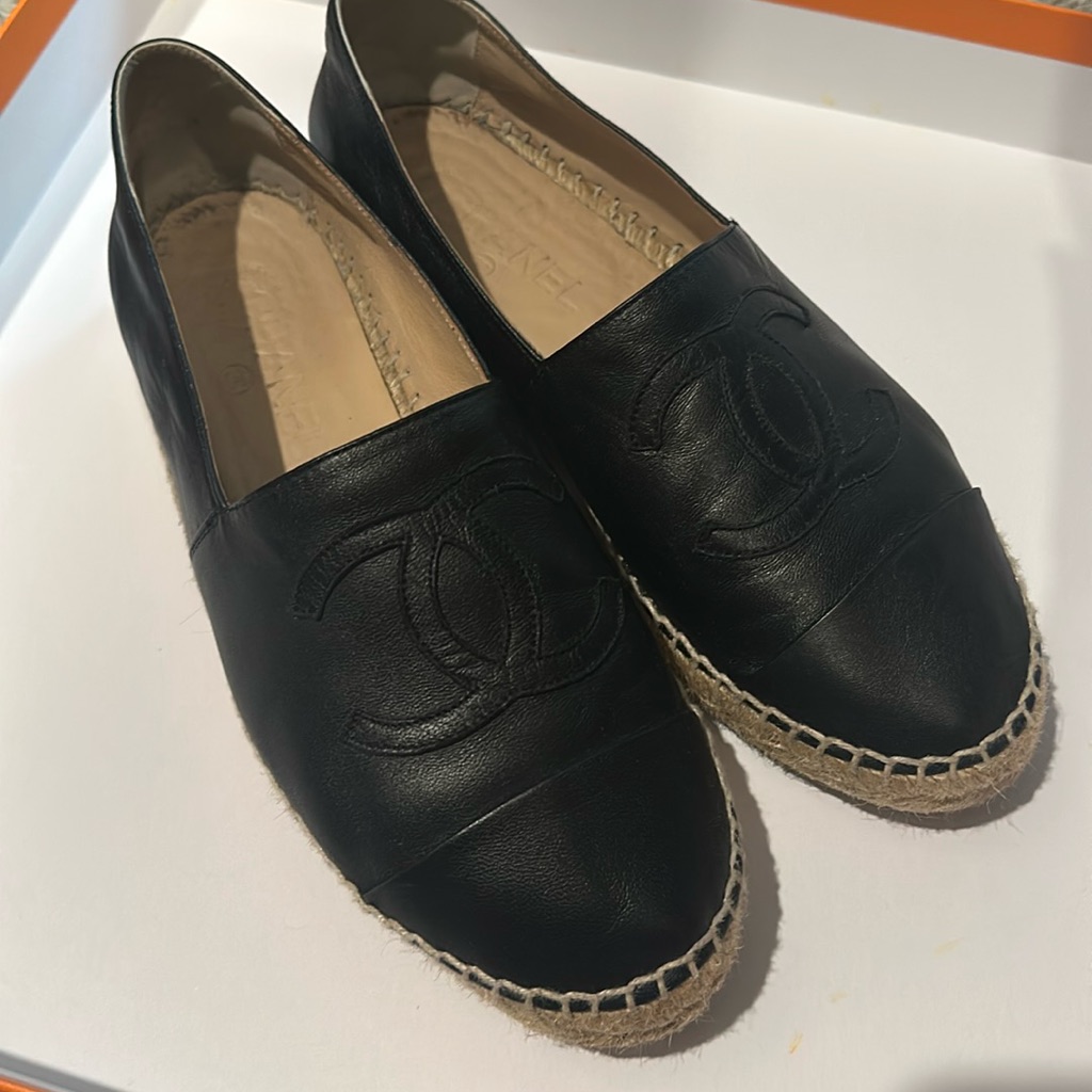 Chanel Lambskin Cc Espadrilles 38 Black